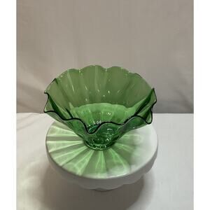 Vintage Orbix Ruffled Green Glass Bowl